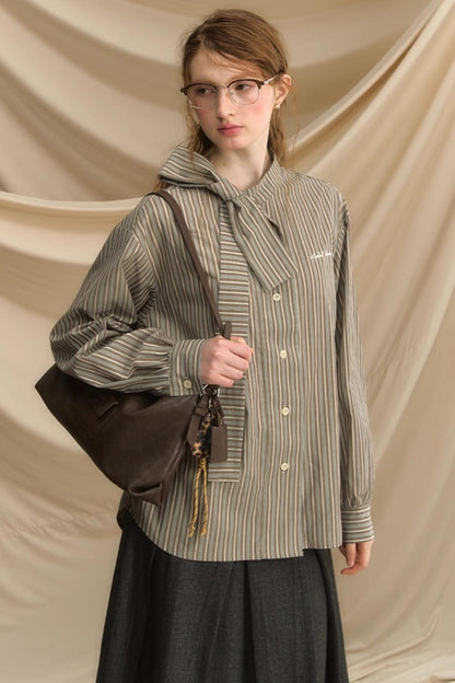 Vintage Bow Strap Striped Shirt