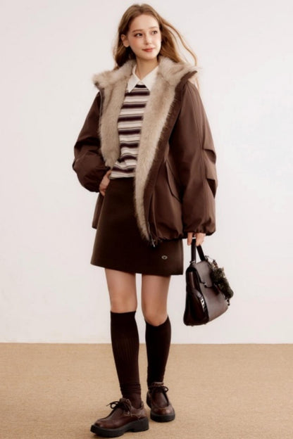 Brown Woolen A-Line Skirt