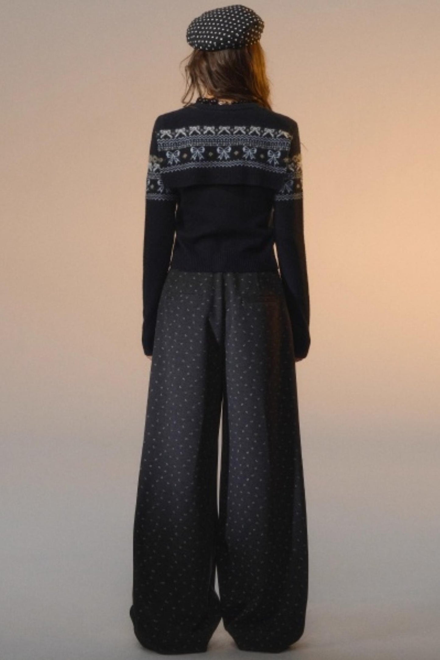 Fair Isle Bow Tie Fake Two-Piece Sweater