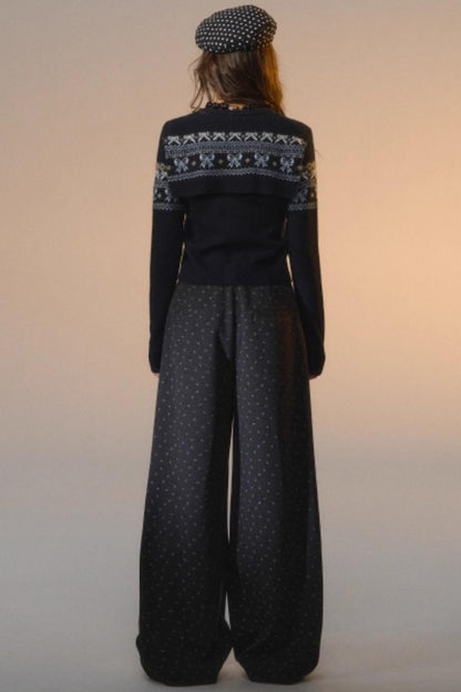 Fair Isle Bow Tie Fake Two-Piece Sweater