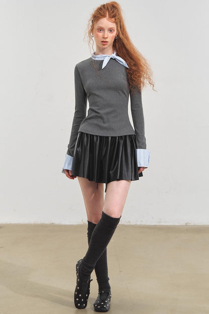 Bow Tie Slim Knit Top