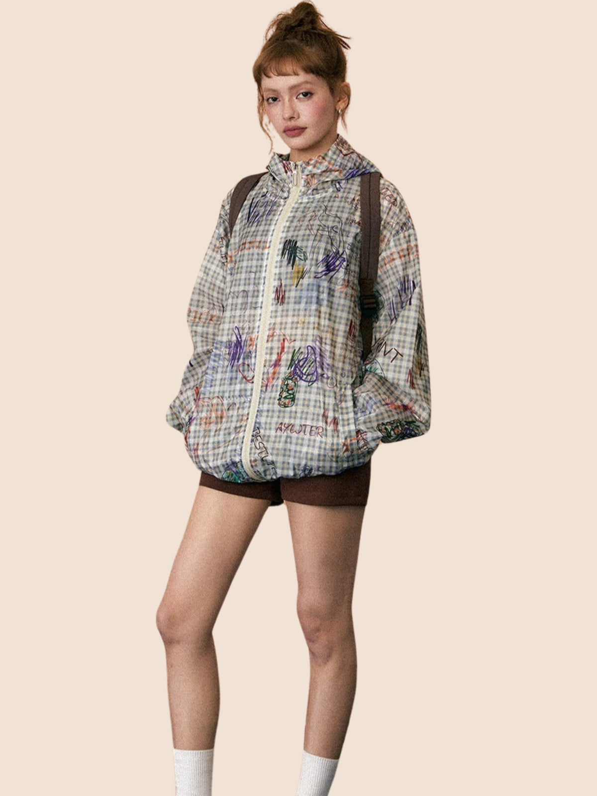 Graffiti Plaid Hooded Sunscreen Jacket