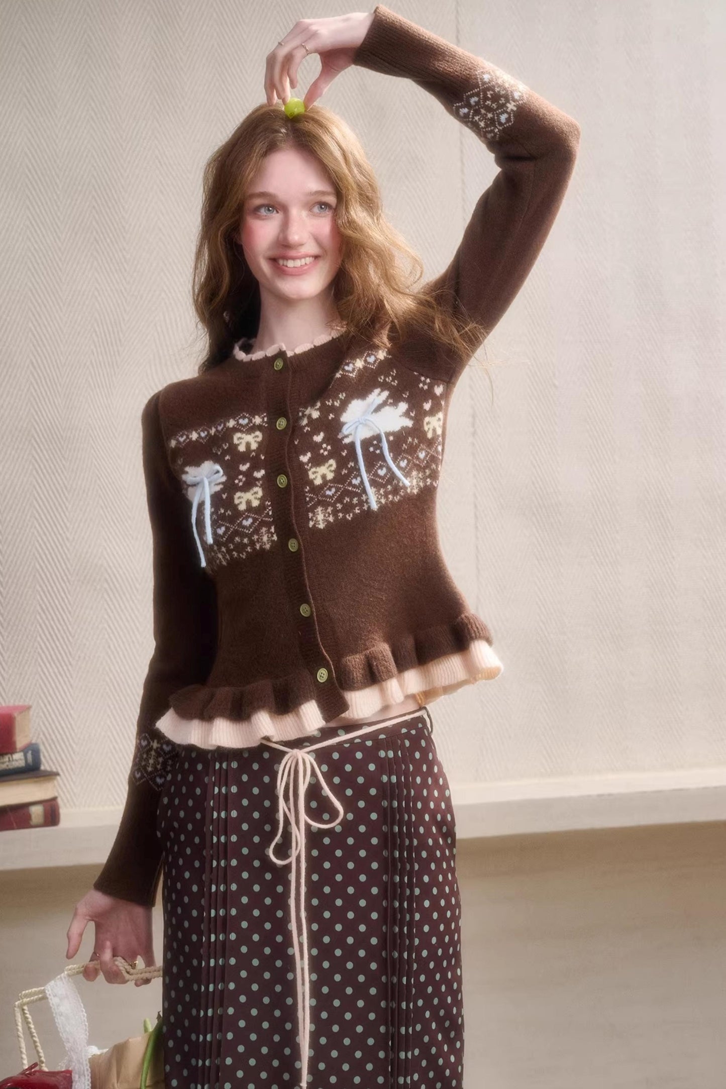 Green Apple Fair Isle Cardigan Top Set-Up