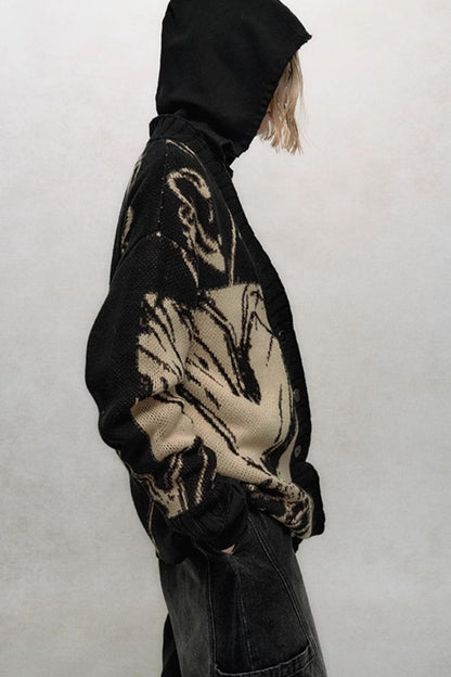 Abstract Design Knit Sweater Coat