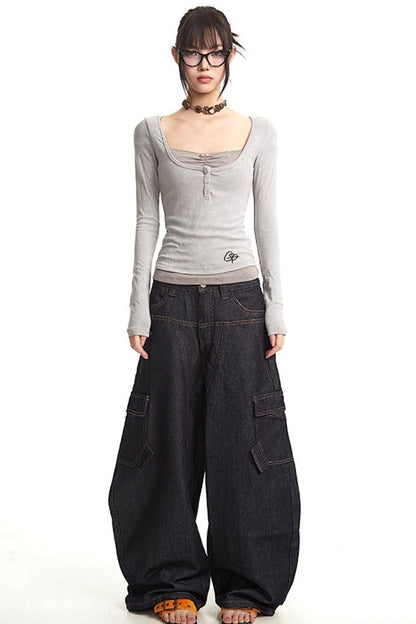 Slim Fit Fake Two-Piece Long Top