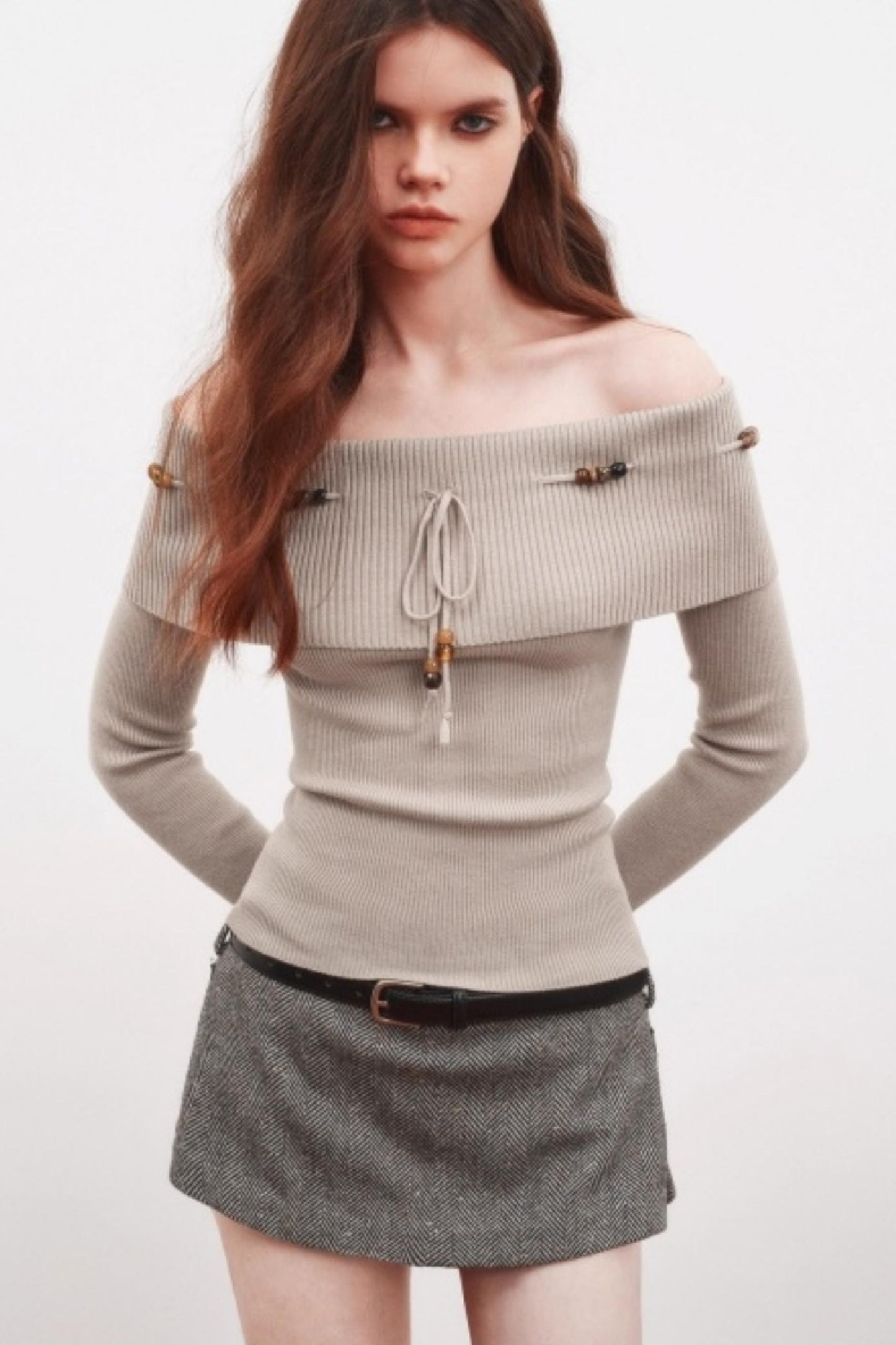 Beaded One-Shoulder Sweater