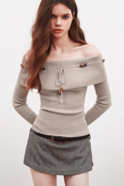 Beaded One-Shoulder Sweater