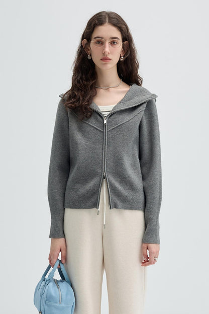 Grey Lapel Knit Cardigan Outer