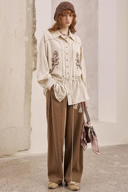 Vintage Striped Suede Embroidered Shirt