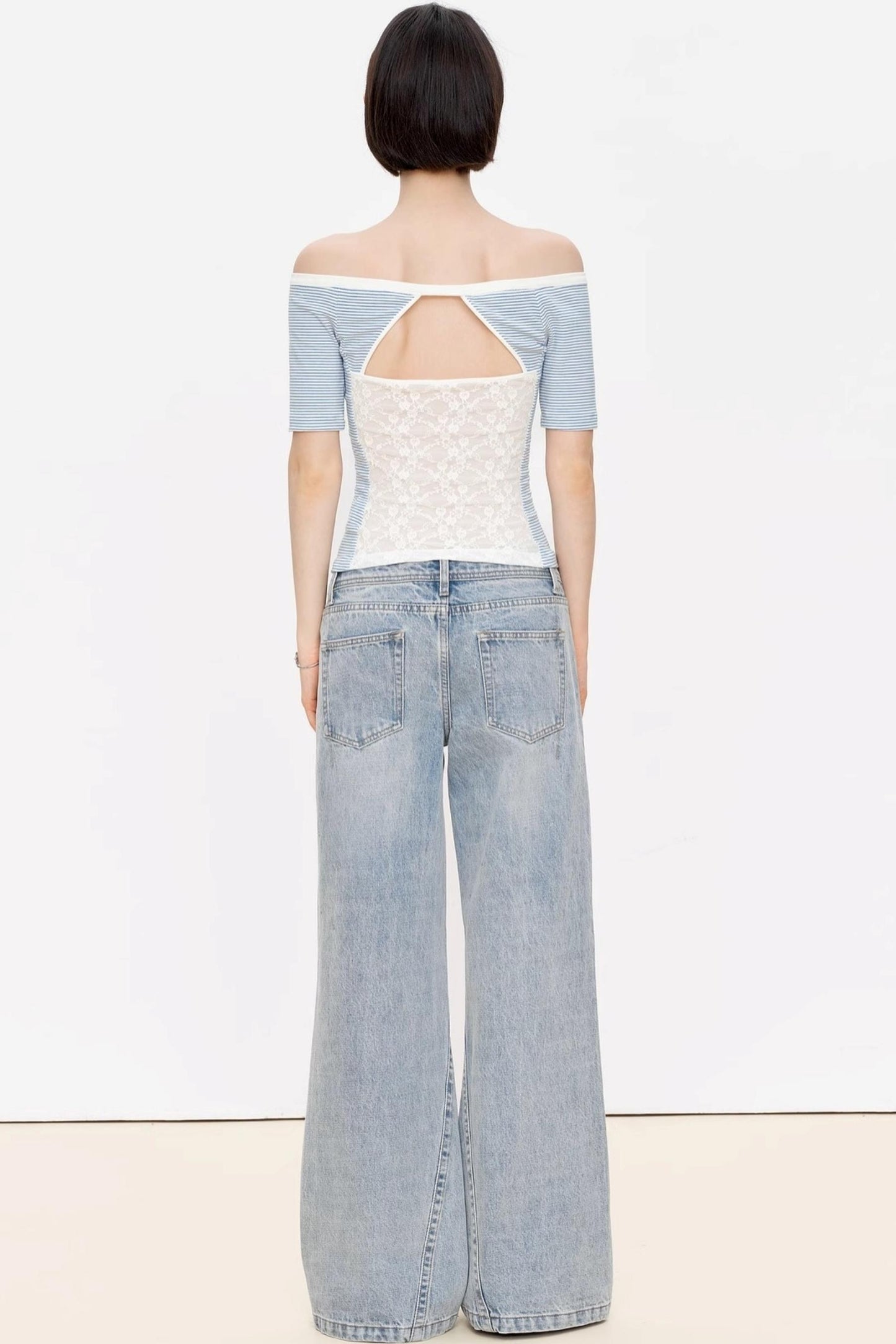 Blue Asymmetrical Lace Top