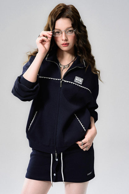 Navy Lace Jacket & Skirt Set-Up