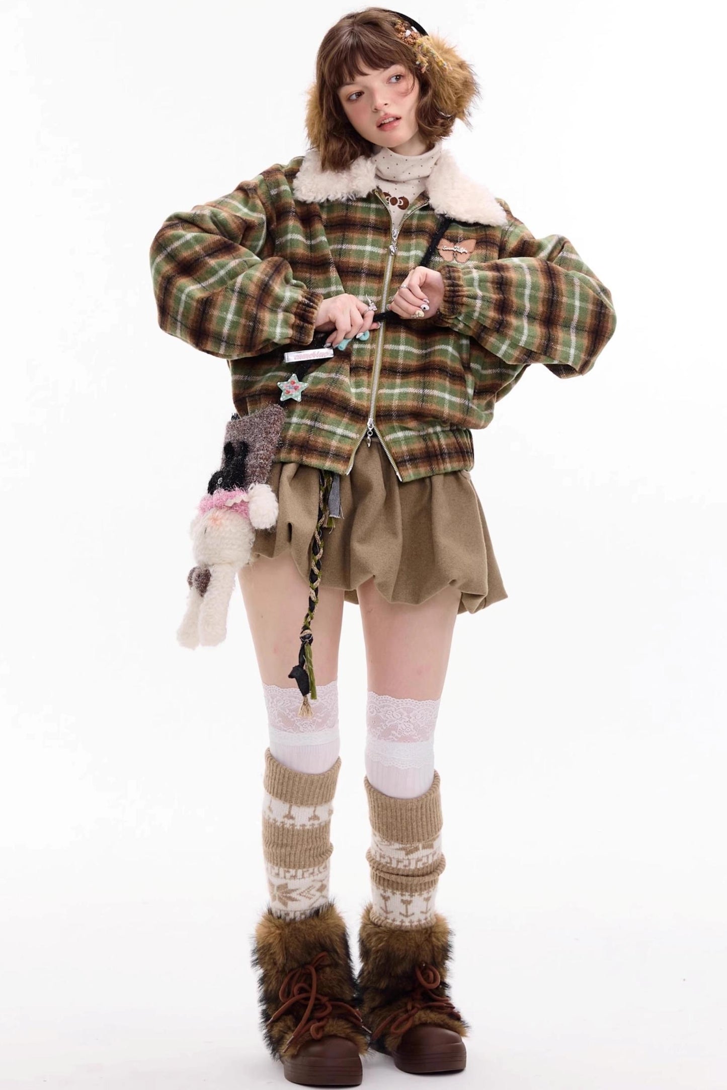 Winter Retro Green Plaid Jacket