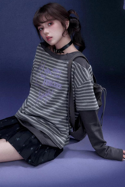 Striped Graffiti Print Top