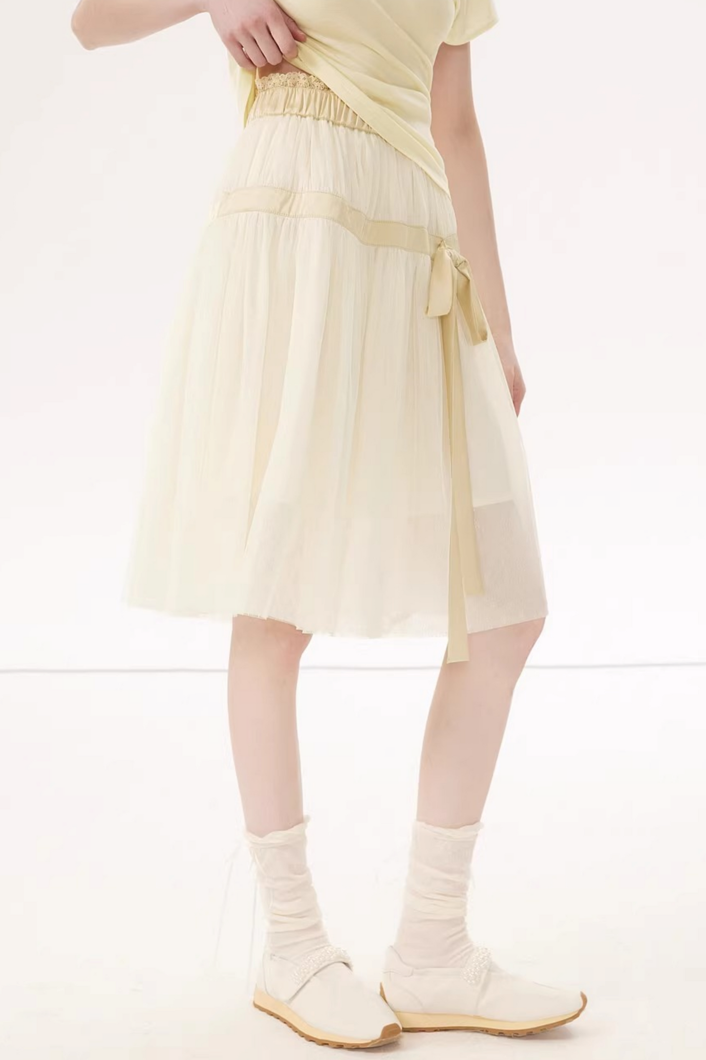 Mesh Satin A-Line Skirt