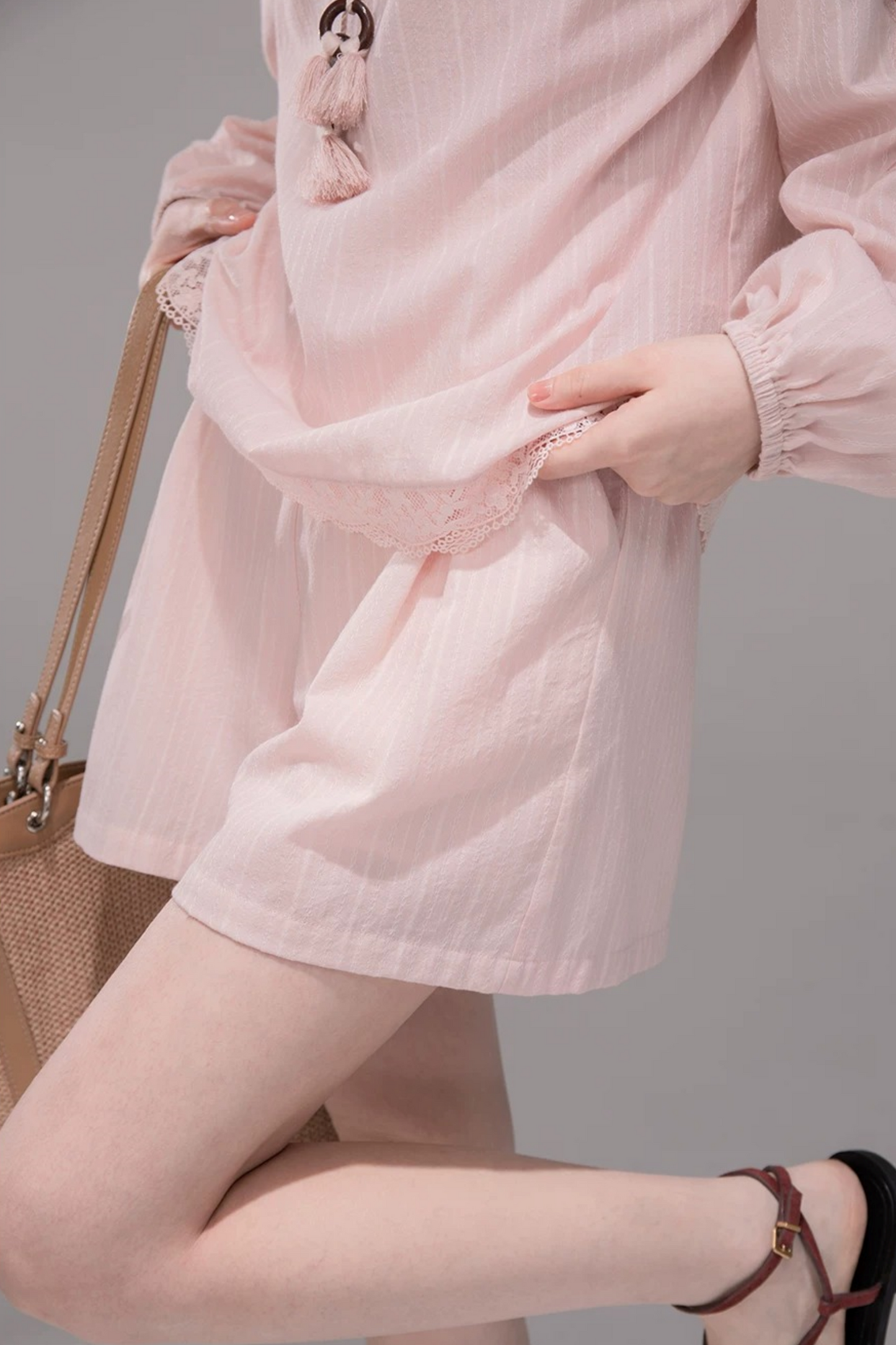 Completo Camicia a Righe Rosa Pesca