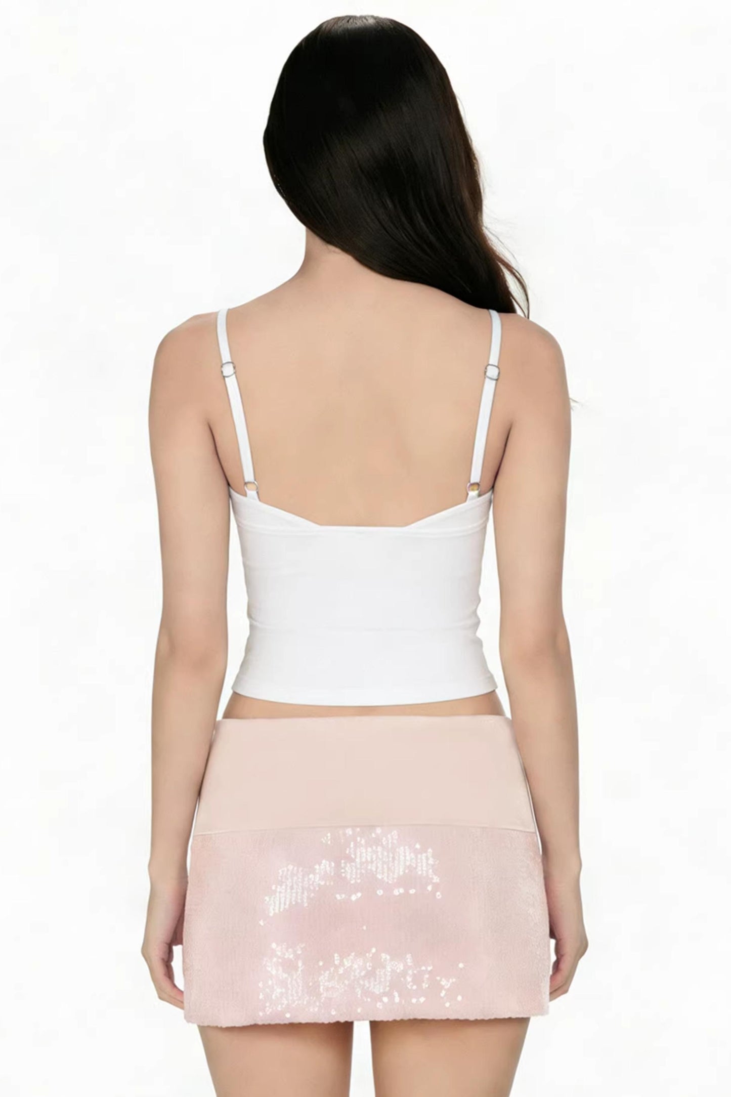 Pink Satin Sequined Skirt