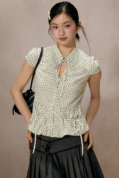 Retro Polka Dot Puff Sleeve Shirt