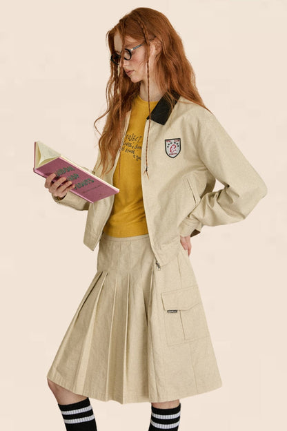 Retro College Jacket Two-Piece Set-Up