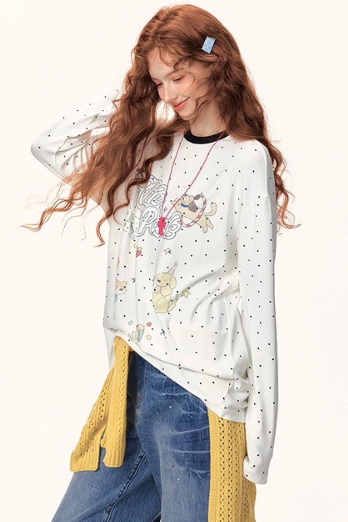 Japanese Polka Dot Long-Sleeve Top