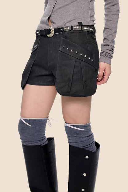 Rivet Pleated A-Line Shorts