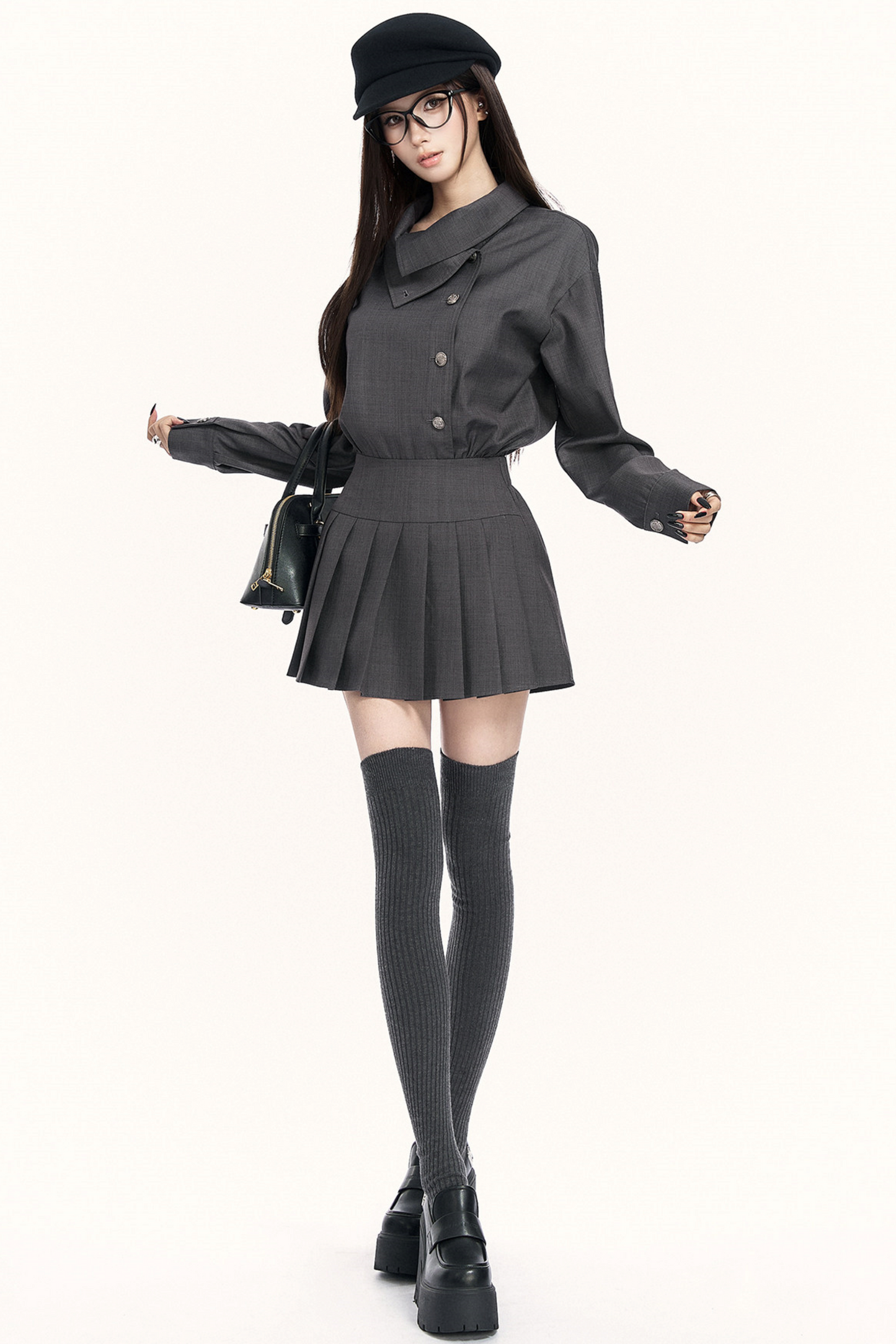 레트로 플리츠 트렌치 드레스