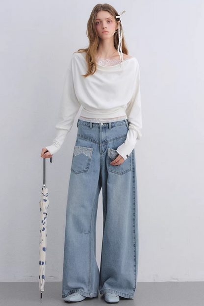 Off-Shoulder-Top mit Spitzeneinsatz