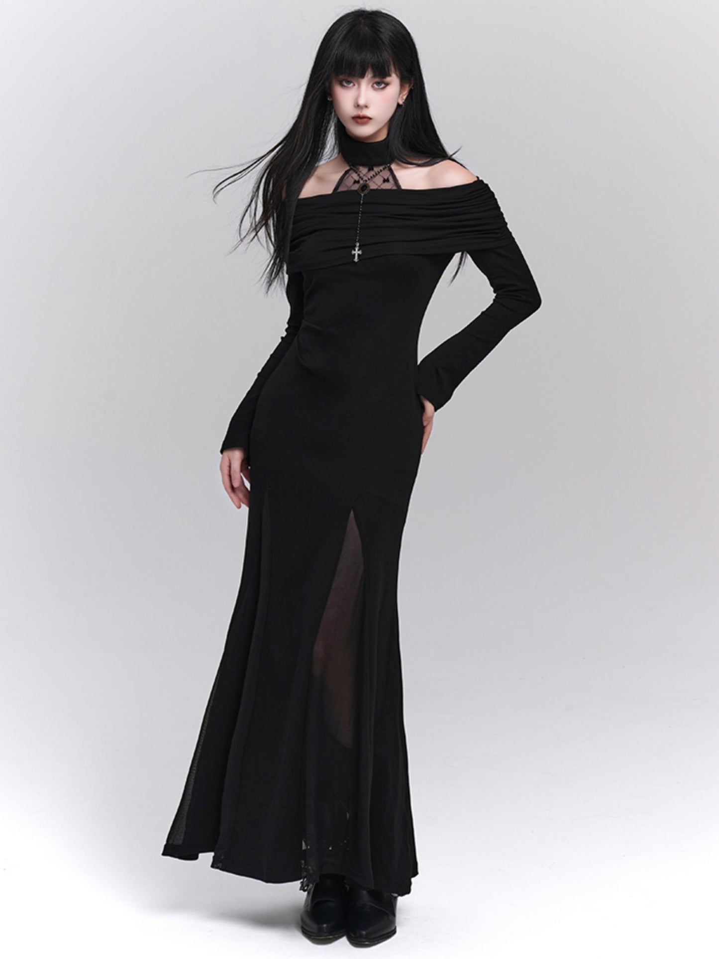 Ghost Girl, Ein-Schulter, Neckholder-Kleid, Damen High-End Sense, Kalt, Einzigartig, Rock, Dunkle Damenmode