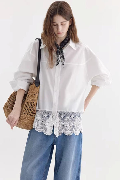 Hollow Lace Drop Shoulder Shirt