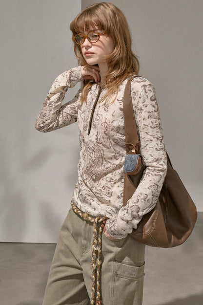 Cashew Flower Slim Print Knitted Top