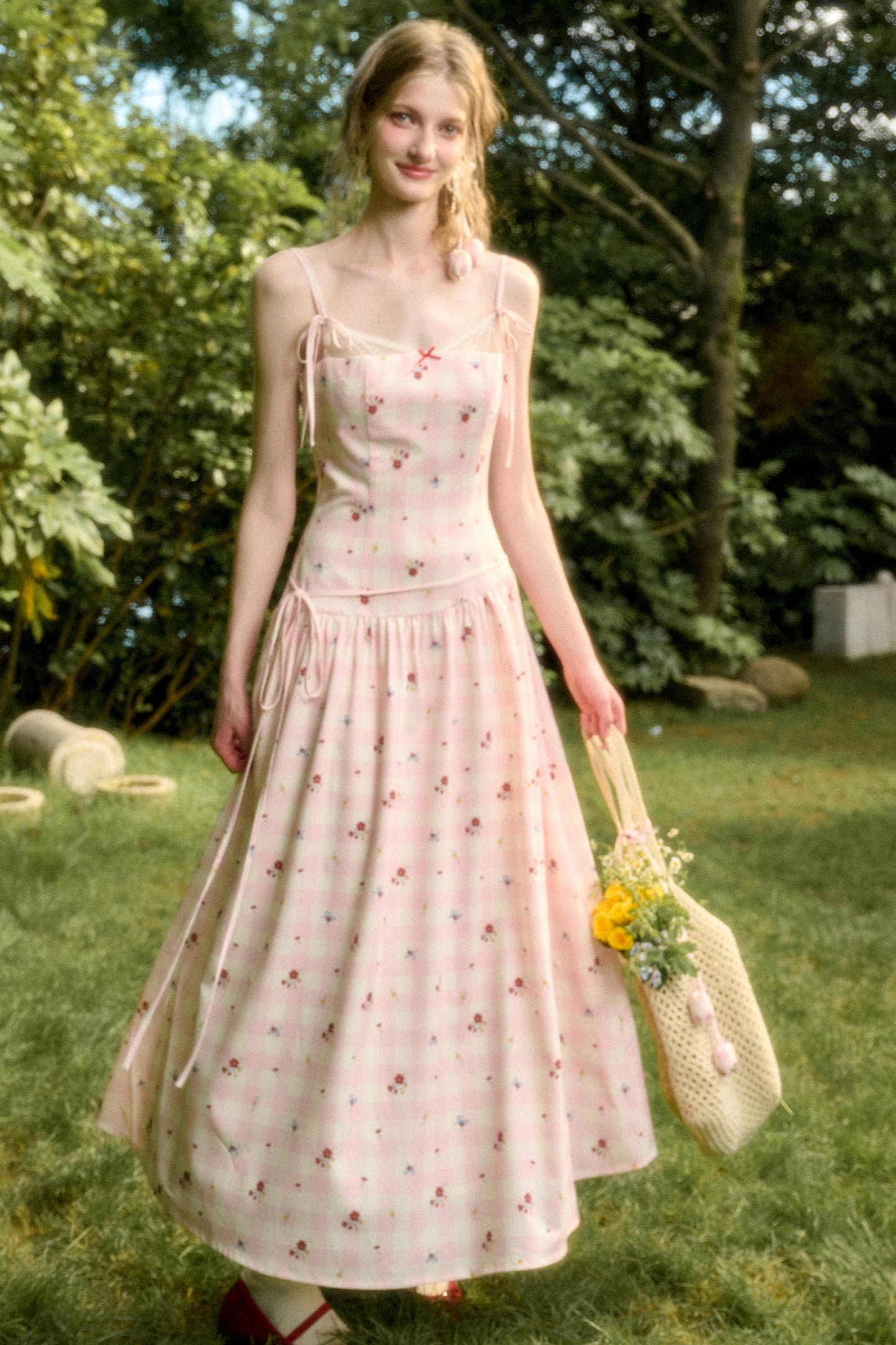 White Berry Lace Plaid Dress