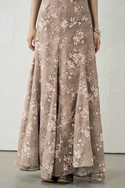 Chic Brown Floral Strap Dress