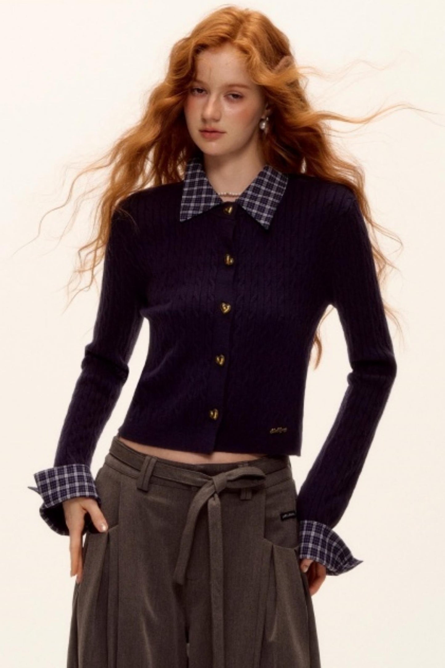 Wool Blend Plaid Knit Top