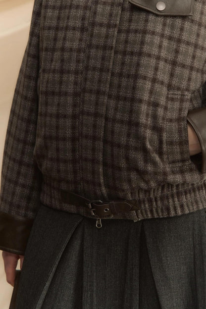 Stand Collar Plaid Woolen Jacket