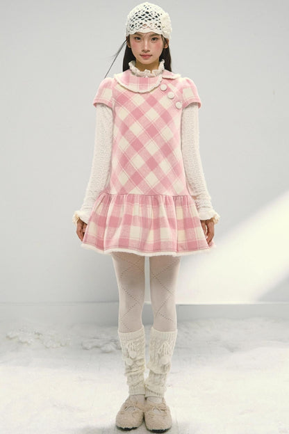 Christmas Doll Collar Tweed Dress Set-Up