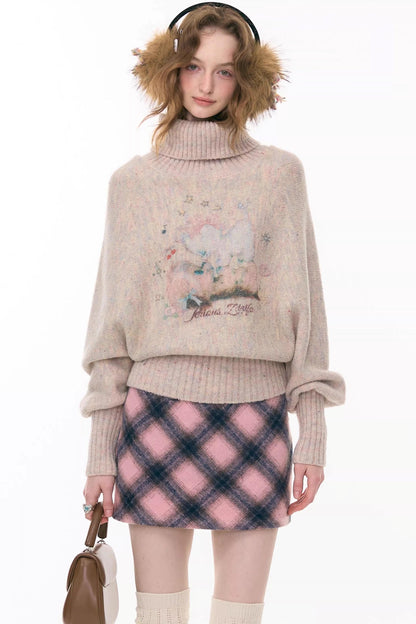 Aprikosenfarbener Fledermausärmelpullover mit hohem Kragen