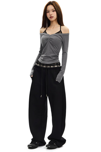 Contrasting Loose Draped Pants