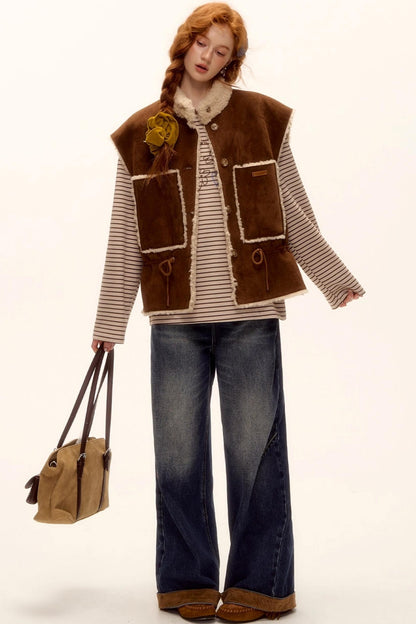 Reversible Fur Suede Vest Jacket