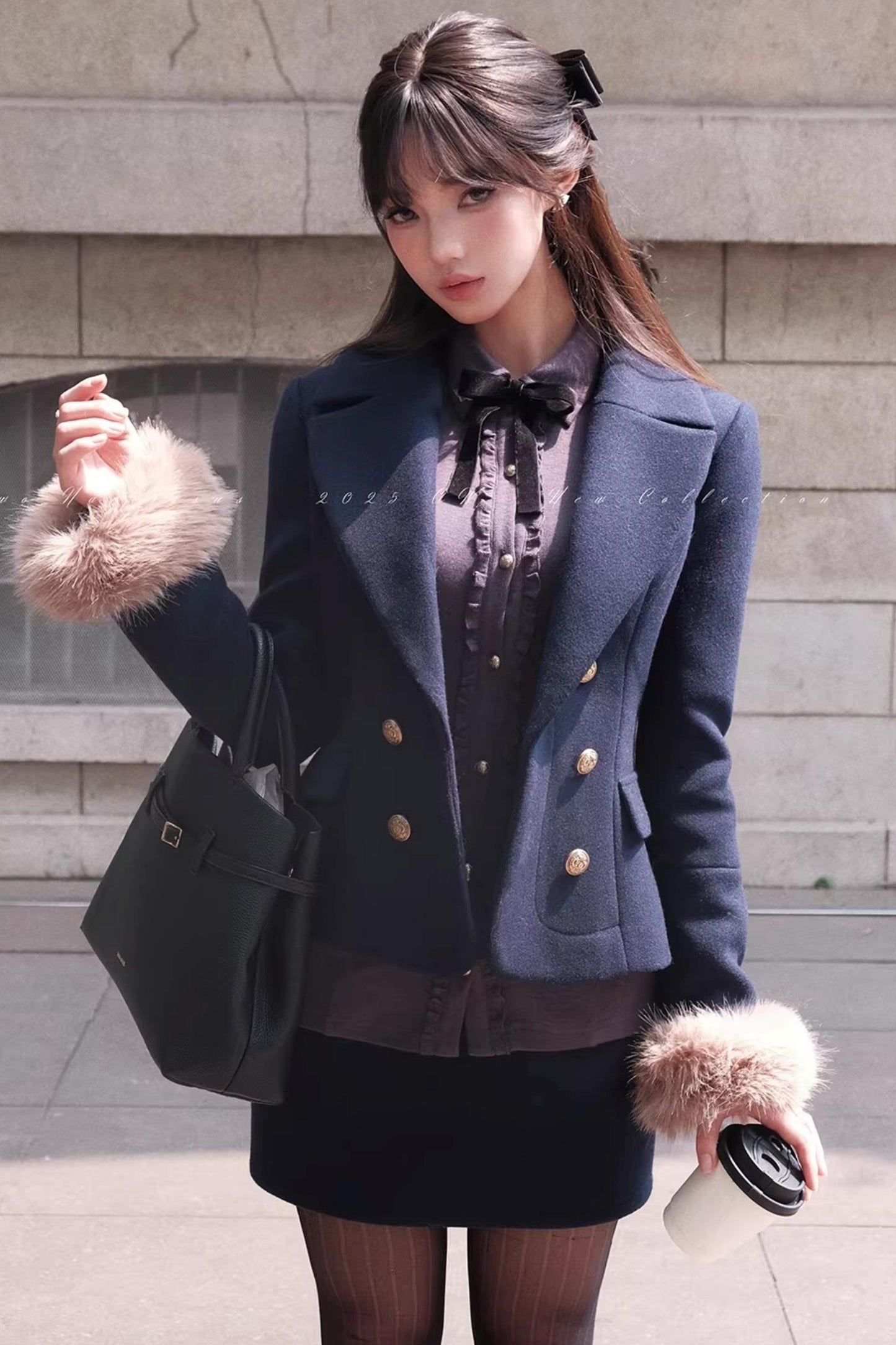 Navy Blue Velvet Wool Suit Set-Up