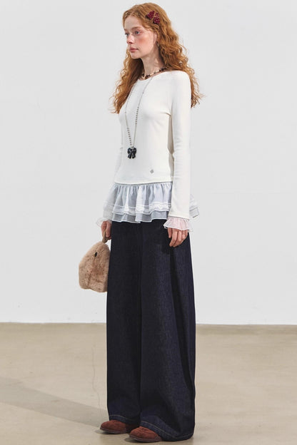 Double-Lace Raglan Sleeve Fleece Top