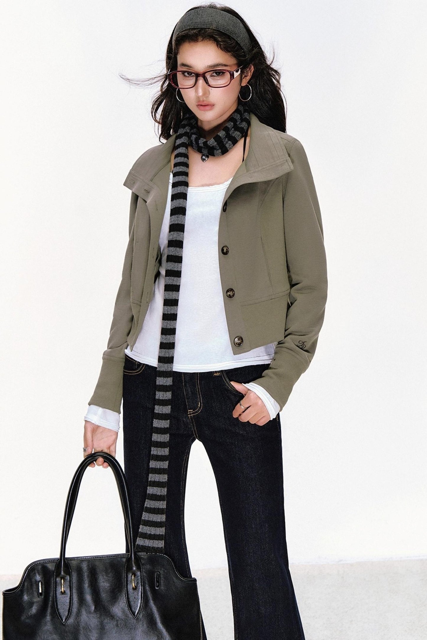 Vintage Stand-Up Collar Short Jacket