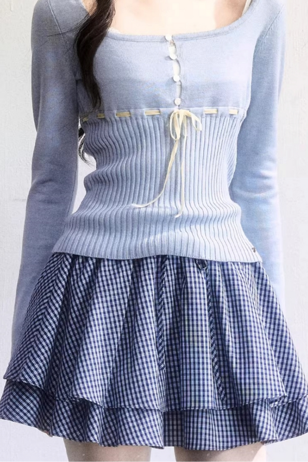 Blue Plaid Ruffled Skirt