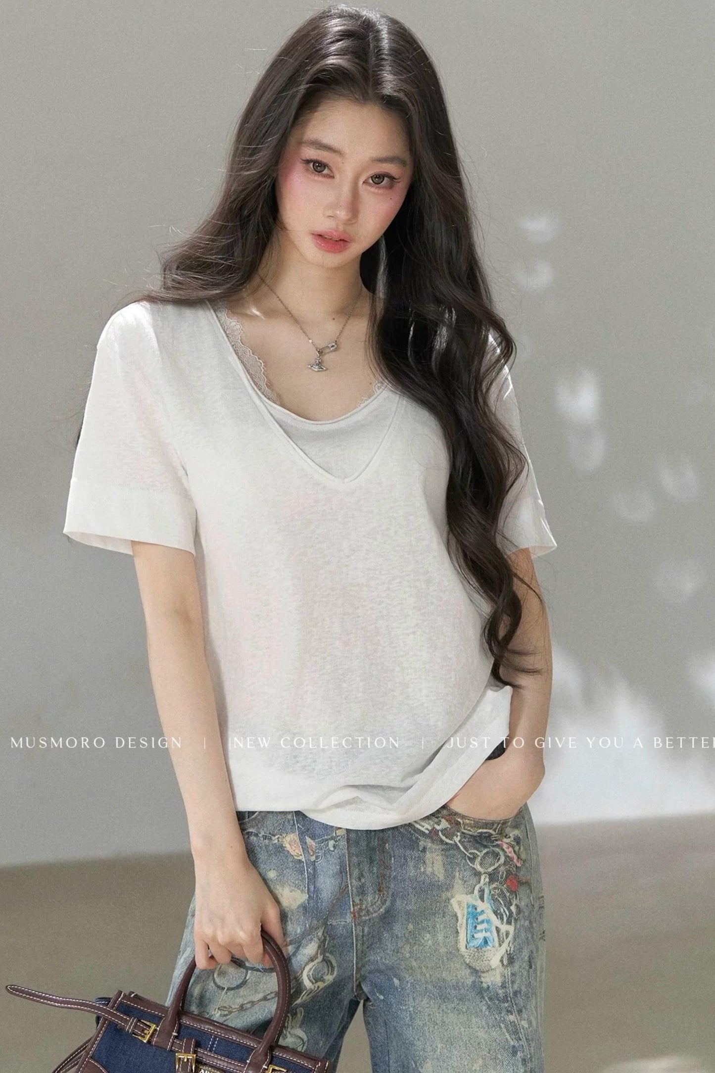 Layered-Look V-Neck Oversized Blouse