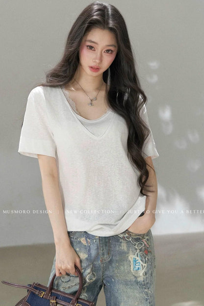 Layered-Look V-Neck Oversized Blouse