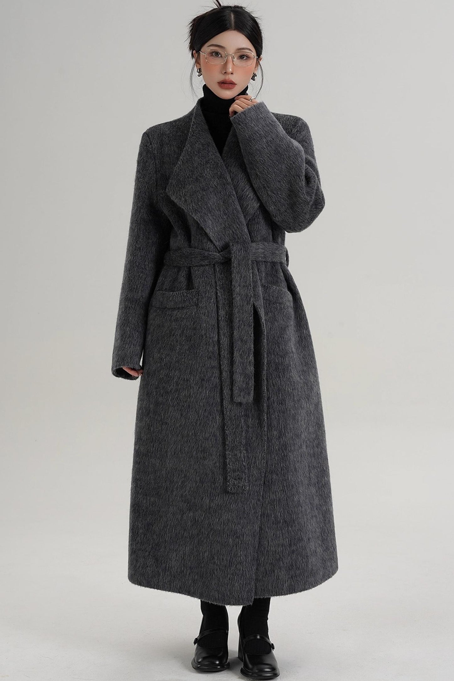 Elegant Gray-Blue Wool Coat