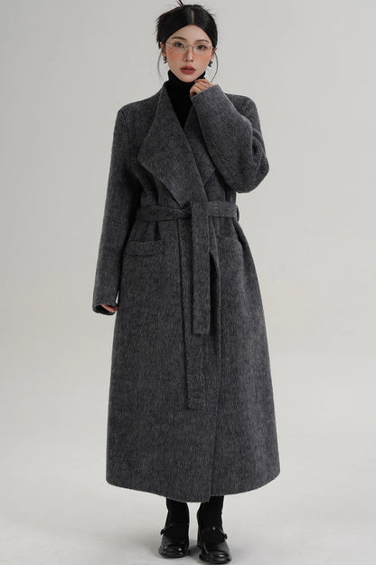 Elegant Gray-Blue Wool Coat