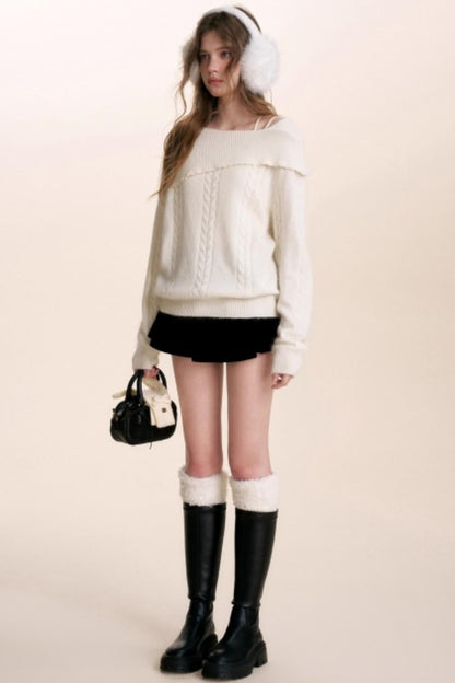 Velvet Pearl One-Shoulder Sweater