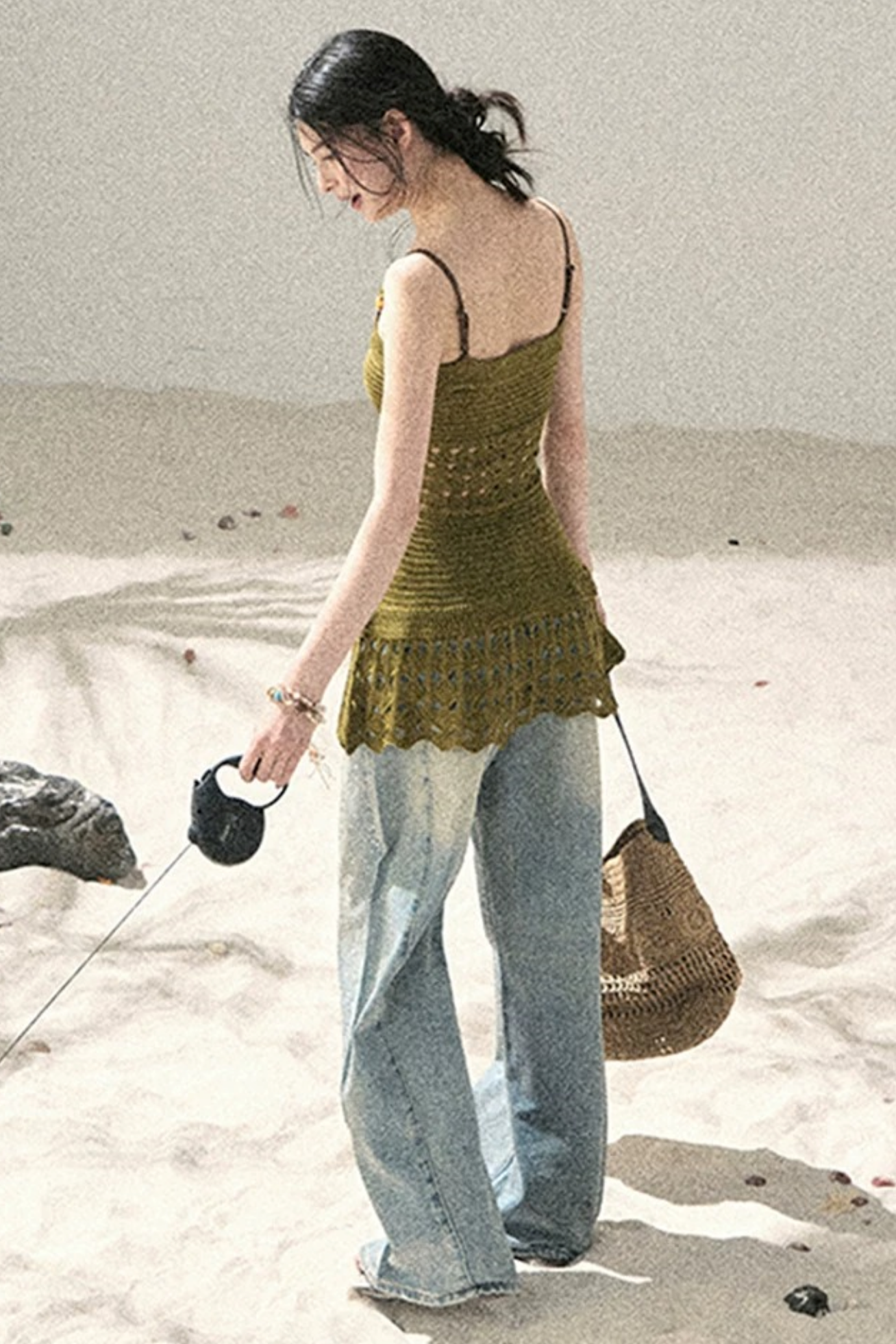 American-Style Rhinestone Wide-Leg Jeans