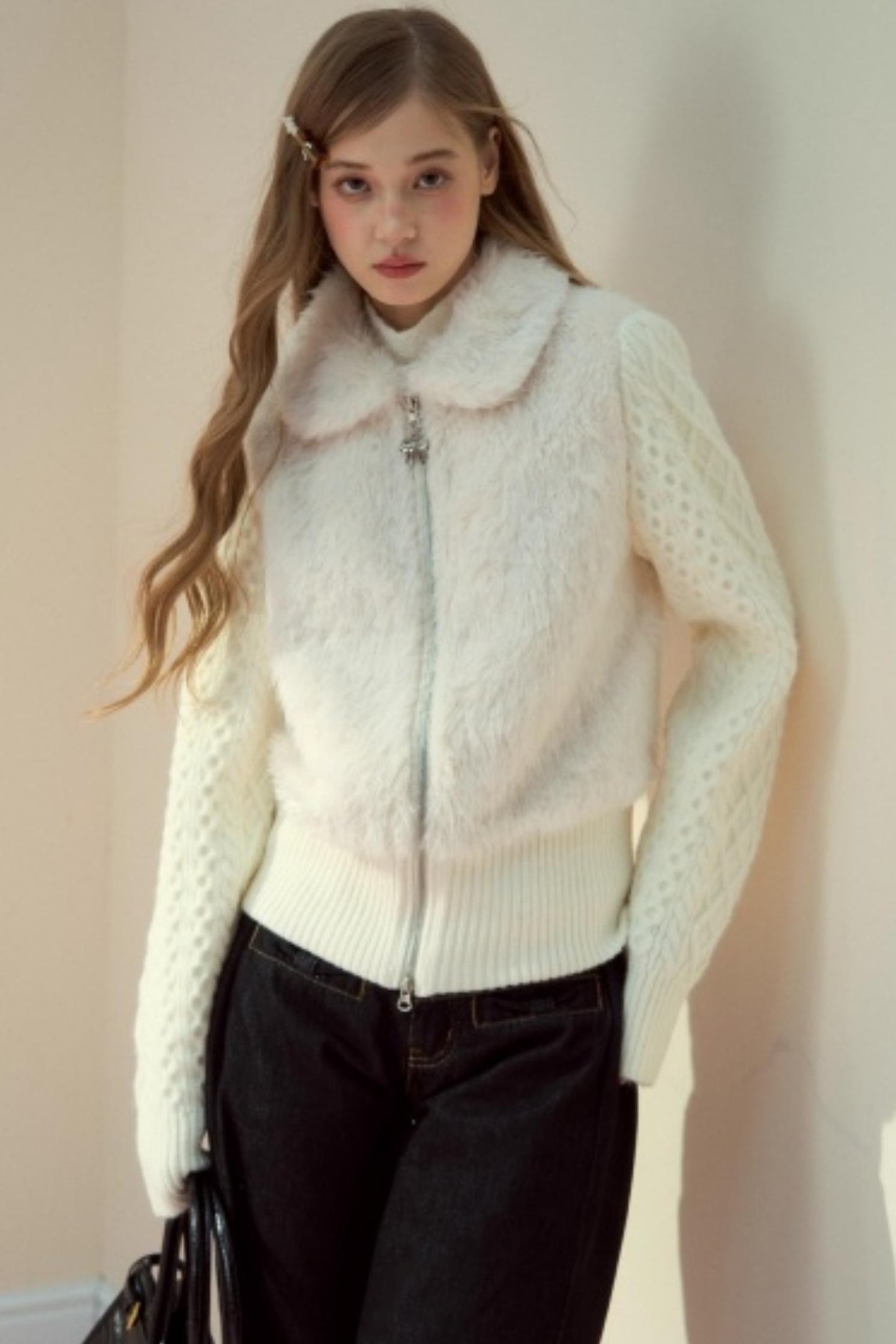 Fur Patchwork Fleece Zipper Jacket