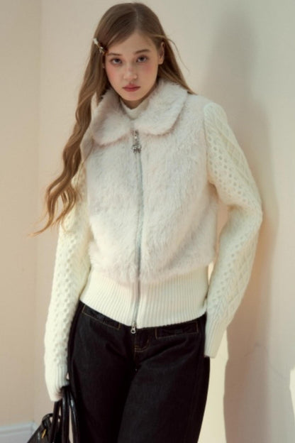 Fur Patchwork Fleece Zipper Jacket