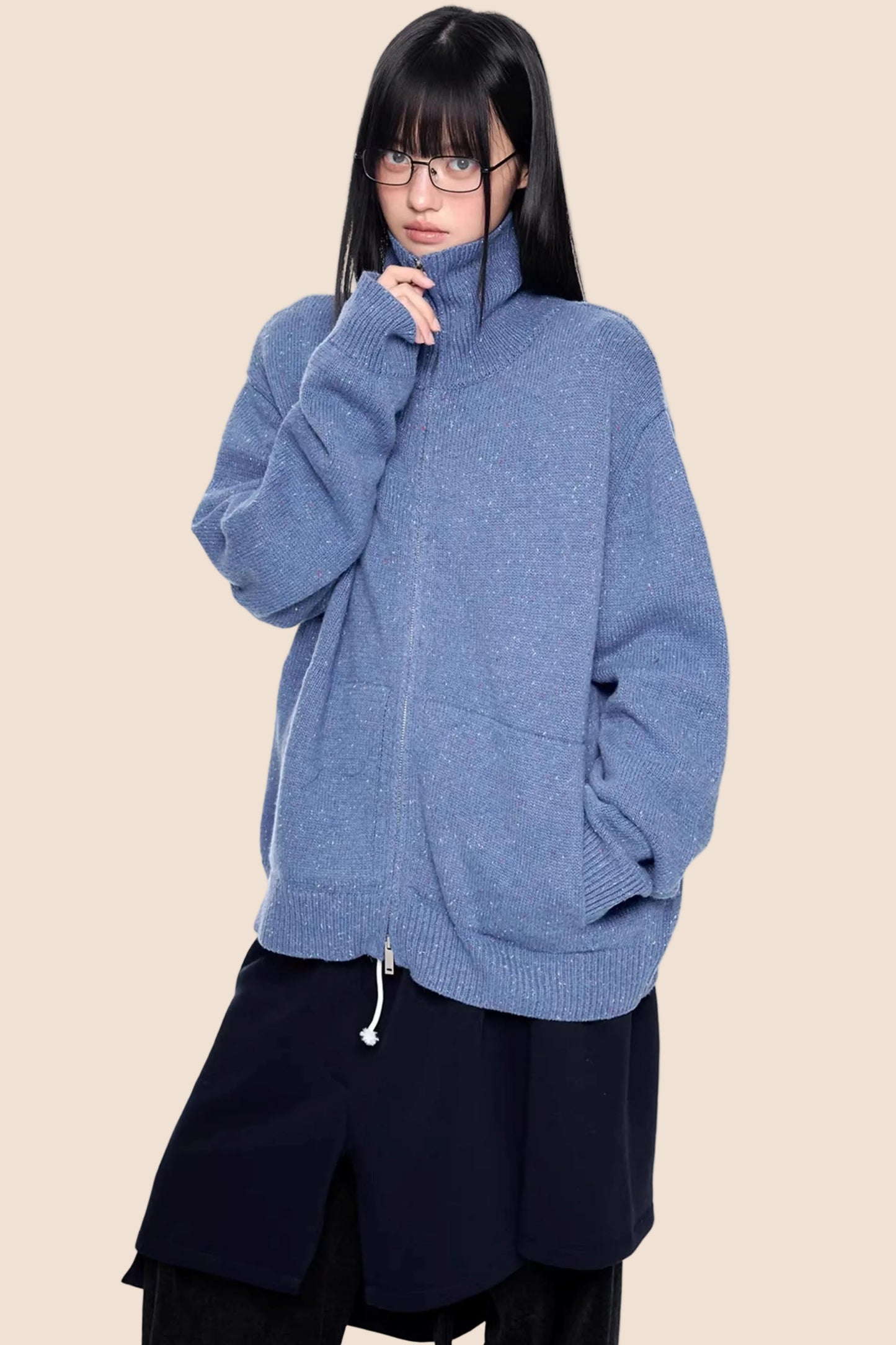 High-Neck Knitted Cardigan